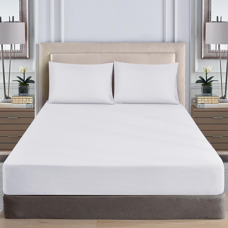 WEAVERS: Extra Deep Fitted Sheet - Super Soft Luxurious Microfiber, 40cm Deep Pockets, Elasticized design that ensures a snug fit. (Colour White Size Single)