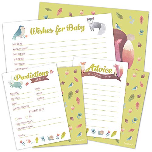 Woodland Baby Shower Wishes Prediction and Advice Cards for Boys and Girls