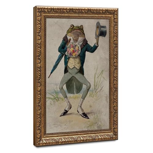 Toile crapaud en robe du matin portrait animal fantastique cadre mural suspendre