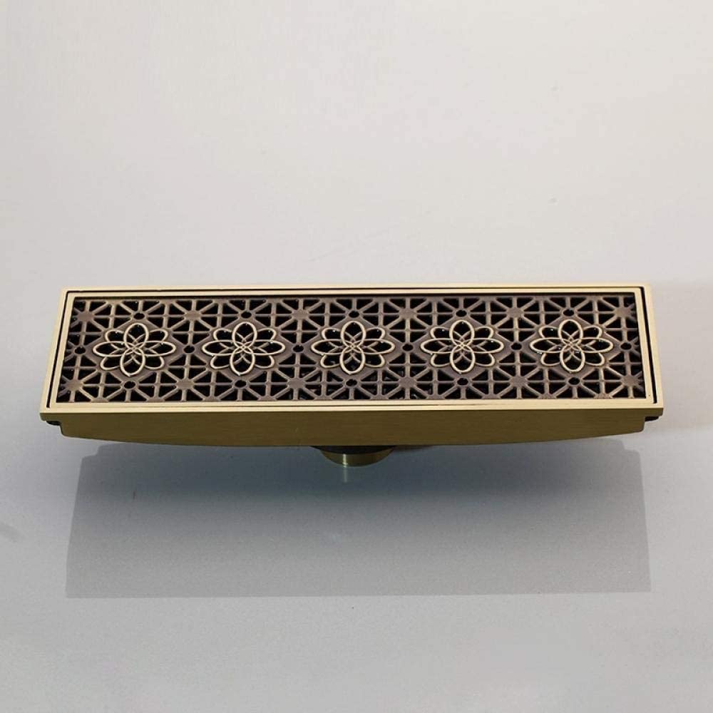 BOSUGE Anti-odor floor drain, Antique Brass Bathroom Shower Waste Linear Tile Insert Long Drainer 300mm * 100mm Sink Plug Cover
