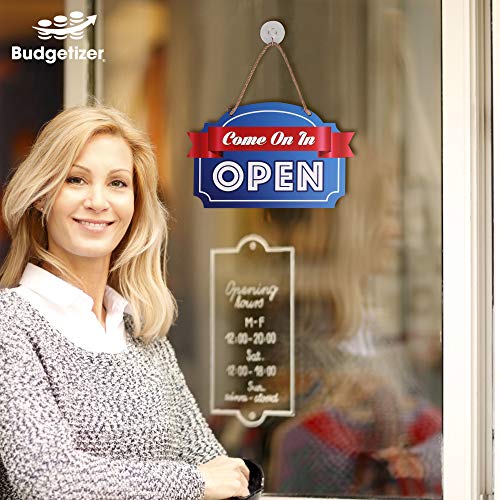 Open Closed Sign for Business – Bundle with 2 Suction Cup, Pull and Push Stickers - Double-Sided Open Signs for Business is The Ideal Hanging Banner for Restaurant Stores Bar Windows or Doors