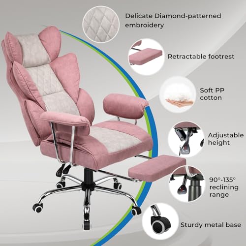 GTRACING Gaming Chair,Office Chair with Pocket Spring Lumbar Support, Ergonomic Comfortable Wide Office Desk Computer Chair with Outward Fixed Soft Armrests and Footrest (Fabric, Pink)