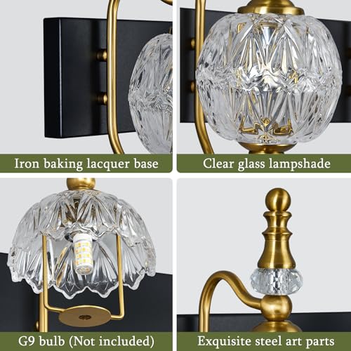 Image of Modern Vanity Lighting Fixtures - 20.07 Inch Dimmable Wall Mounted Vanity Lamp,Bathroom Vanity Lights Over Mirror, Black Gold Finish, for Makeup, Double Sink, and Bathrooms