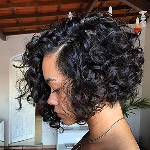 ANNA SHOP Pelucas Cortas para Mujeres Negras Pelucas Cortas y rizadas para Mujeres Negras Pelucas Laterales Cortas y rizadas Pelucas brasileñas Color Natural Negro A Cover
