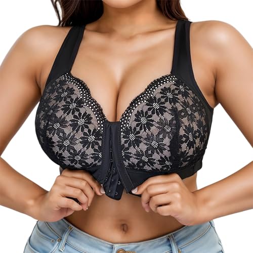 Soutien-gorge dentelle respirant fin des irritations pour forte poitrine 48E noir