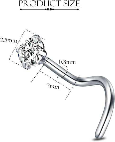 AceFun 20G piercing nariz titanio plata 1 forma G23 plata recta Piercing nariz Joyería para Mujeres Hombres plata circonio cúbico diamantes 1.5mm 2mm 2.5mm 3mm - 2