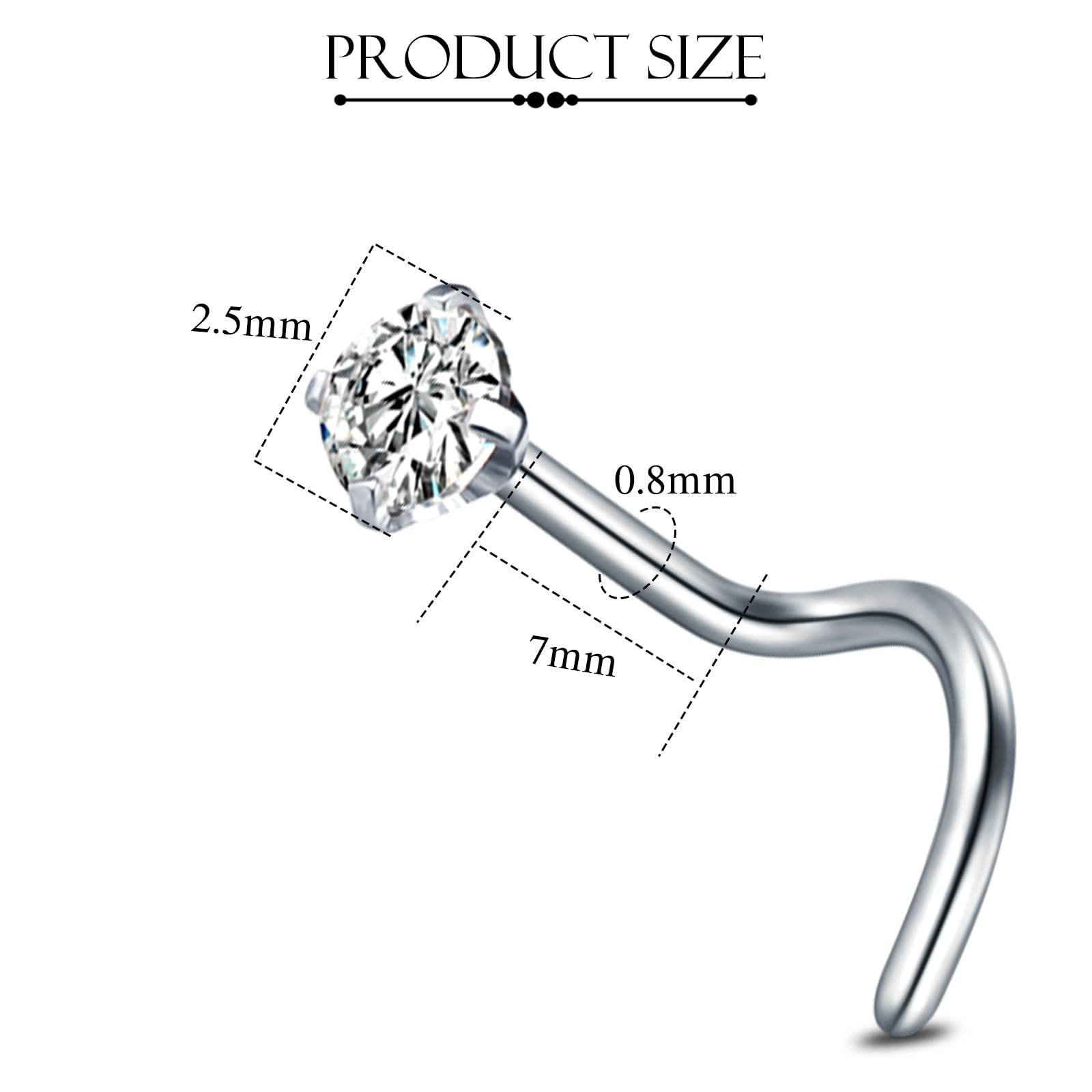 AceFun 20G piercing nariz titanio plata 1 forma G23 plata recta Piercing nariz Joyería para Mujeres Hombres plata circonio cúbico diamantes 1.5mm 2mm 2.5mm 3mm — view 2