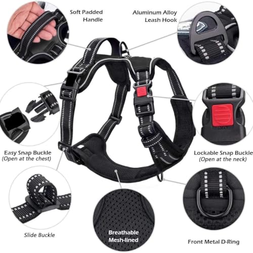 Image of Dog Harness Dog Body Belt Vest for Large Medium Small Dogs with Safety Reflective No Pull Adjustable Military Style Dog Vest Training Harness(Black, Medium)