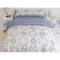Ikea Edredones Con Volantes BESCH Edredón Estampada para Invierno Nórdico de Microfibra 180x240cm + 1 Funda de Cojin 50x70cm - Edredónes Suave, Cálido, Gruesa