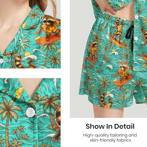 Image of Funny Pajamas for Women Set Print Satin Loungewear Pjs Short Sleeve Button Down Top and Shorts Sets Sleepwear XS-3XL