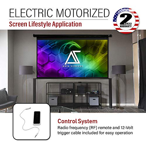 Akia Screens 125 inch Motorized Electric Remote Controlled Drop Down Projector Screen 16:9 8K 4K HD 3D Retractable Ceiling Wall Mount Black Projection Screen Office Home Theater Movie AK-MOTORIZE125H - Thumbnail 6