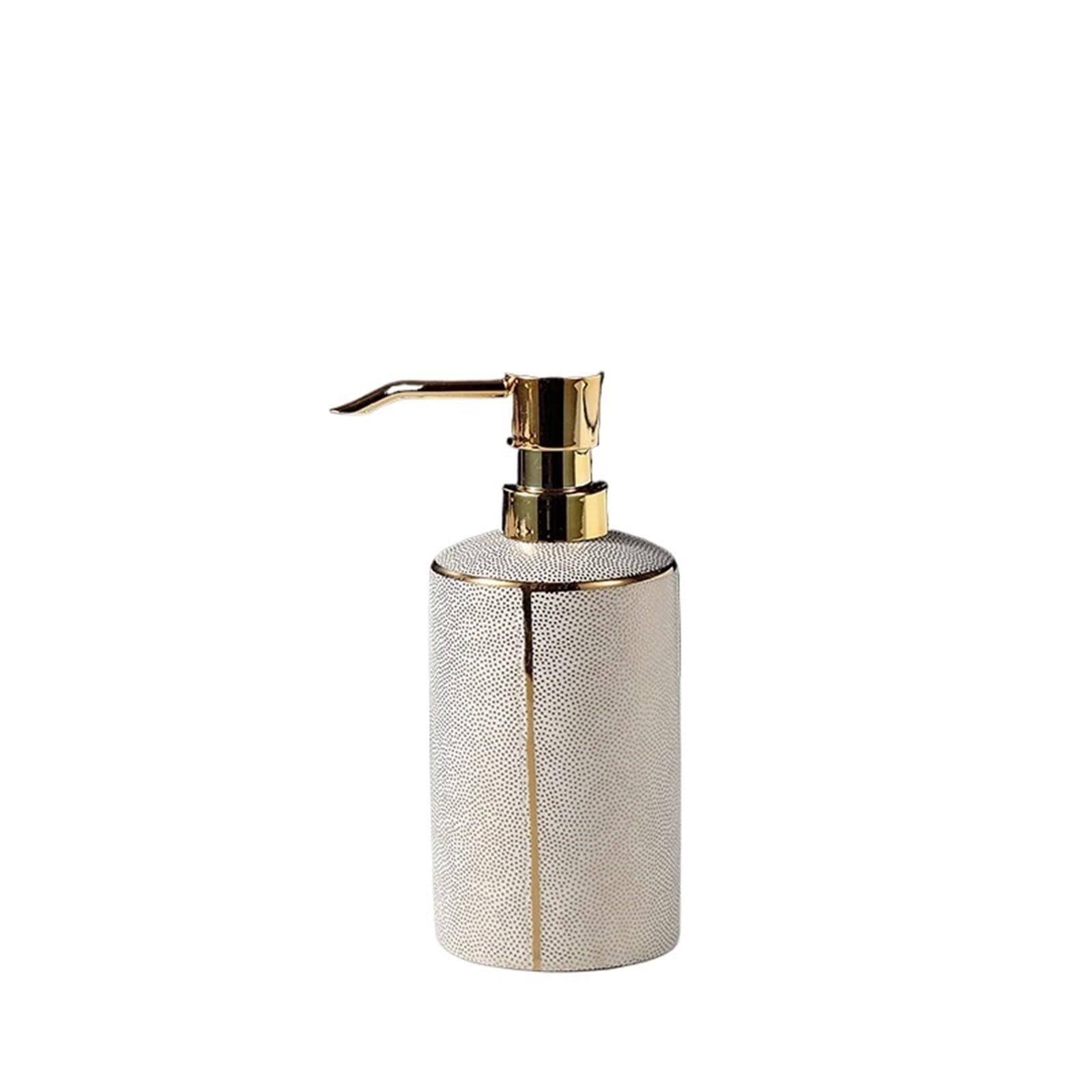 Ceramic Liquid Soap Dispenser Lotion Dispensing Bottle Dish Toothbrush Holder Gold Bathroom Accessories Sets(White dispenser)
