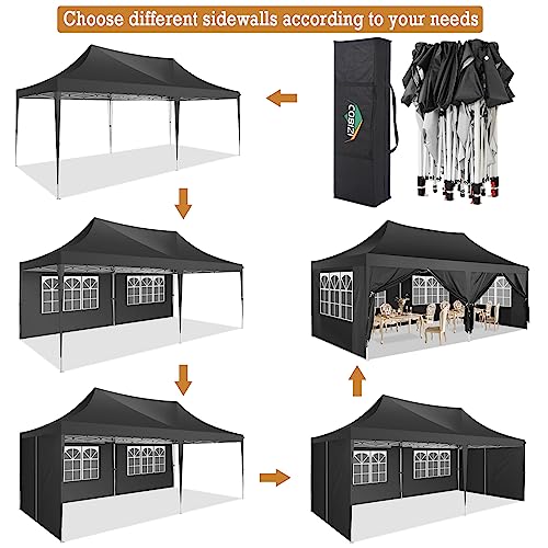 COBIZI 10x20 Canopy, Pop Up Canopy 10x20, Outdoor Wedding Party Tent, Commercial Tent, Waterproof Canopy Tent with 6 Sidewalls, All Season Outdoor Gazebos for Parties with Carry Bag, Event, Black