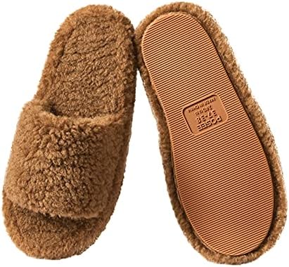 posee Fuzzy Memory Foam Slippers for Women, Fluffy Open Toe Slippers Curly Fur Cozy Flat Spa Slide Slippers Comfy Soft Non-Slip House Shoes Indoor and Outdoor, Warm Gift