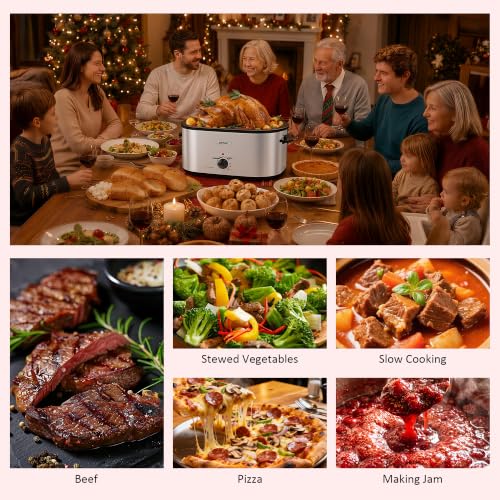 Image of Sunvivi 30QT Roaster Oven for Large Whole Turkey, Countertop Roaster Cooker | Self-Basting & Glass Viewing Lid, Removable Pan, 150-450F Temp Control, for Baking Slow Cook Defrost Warm Turkey Up to 30lb