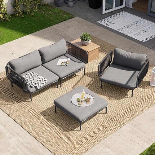 Image of Crestlive Products Outdoor Patio Furniture Set, 4 Seater Modular Oversized Patio Conversation Set with Cushions, Modern Metal Sectional Outdoor Couch for Backyard, Deck, Porch, or Poolside, Dark Grey