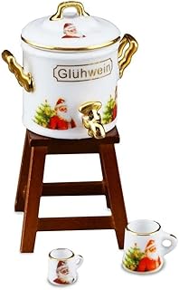Melody Jane Dollhouse Christmas Gluhwein Mulled Wine Pot Mugs & Stand Reutter