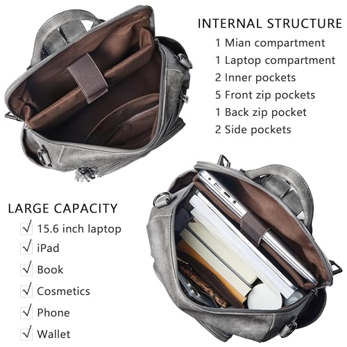 Image of Shrrie Vegan Leather Laptop Backpack for Women 15.6 inch Work Backpack Fashion Travel Backpack Purse for Travel College Work