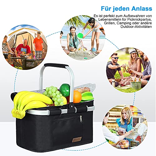 ABIUBIU 35L Kühltasche Einkaufskorb Picknickkorb Große isolierte Kühlkorb Lunchtasche Thermo Tasche für Büro Camping Picknick Reisen Seitenstütze Aufrecht Halten