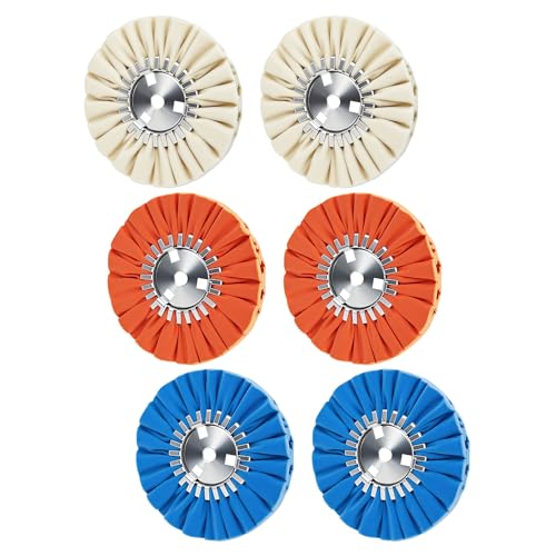 Image of Airway Buffing Wheel Kit 7 PCs (2 White, 2 Orange, 2 Blue) 8 inch Diameter 5 /8 inch Arbor Hole 16 Ply for Angle Grinder 6 Pcs