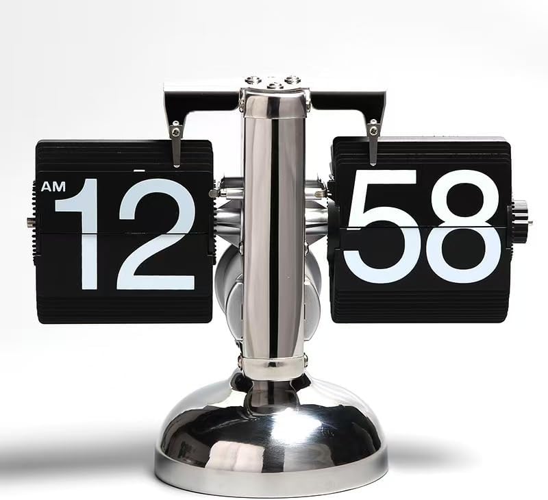 Reloj con tapa retro, pantalla digital alimentada por batería, 8.2 x 6.2 x 3.1 pulgadas, soporte de metal negro, reloj de escritorio para oficina en