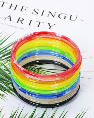 Bangle Bracelets 14Pcs Adults Size Retro Candy Color 80s 90s Costume Party Wrist Band Play Bracelets Plastic Jewelry Ring for Women Men3
