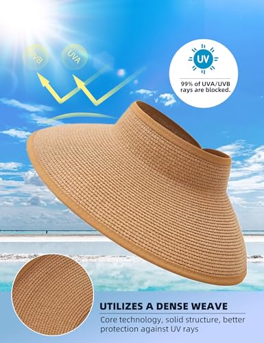 Otpeh Women Packable Beach Sun Straw Hats Wide Brim Visor Sunhat Travel Foldable Summer Uv Protection Khaki thumb #1