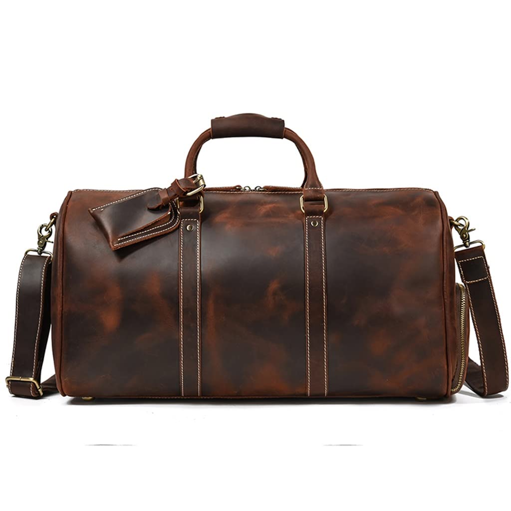 Vintage Men's Hand Luggage Bag Travel Bag with Shoe Pocket Geunine Leather Shoulder Messenger for Laptop