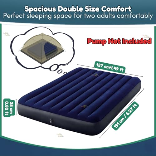 Image of Toy Imagine Portable Inflatable Air Mattress for Home & Camping Full Queen Size Waterproof Blow Up Fiber-Tech Bed with Soft Flocked Top & Strong Support Structure (191x137x25 cm)