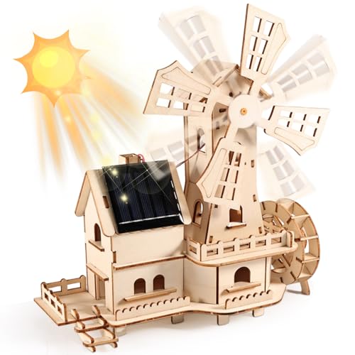 Joycabin Solarbetriebenes 3D Holzpuzzle, DIY Windmühlenhaus Bausatz, 3D Holz Puzzle Gebäude Spielzeug, STEM Bausätze für Kinder Alter 8-12, inspirieren Kreativität für Jungen und Mädchen