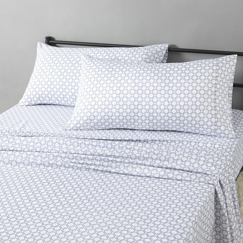 Image of Amazon Basics Lightweight Microfiber 4-Piece Bed Sheet Set, King, Aqua, Printed