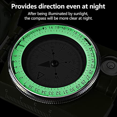 Gvolatee Kompass Militär Marschkompass mit Tasche für Camping, Wanderung, wandern Wasserdicht Wandern Militär Navigation Kompass mit Fluoreszierendem Design – Bild 5