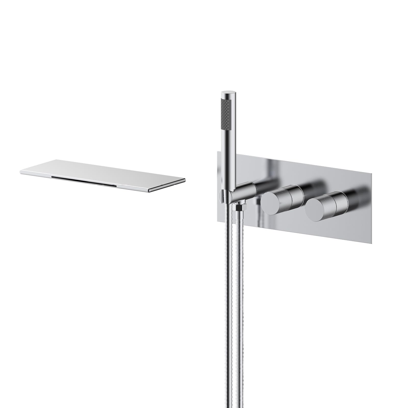 JYBNBBE Concealed Bath Mixer Tap Wall Mounted 2 Functions Hot and Cold Brass Wall Mounted Waterfall Bath Taps Chrome (Chrome A)