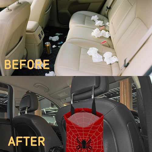 Image of Spider Web Car Garbage Bag, Small Car Trash Bag Hanging,Drawstring Car Garbage Bag with Adjustable Buckle for Car Back Seat,SUVs,Camping,Road Trips