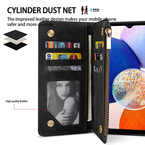 ZZXX for Samsung Galaxy A14 Wallet Case Zipper Pocket 6.6 inch,Black - image 2
