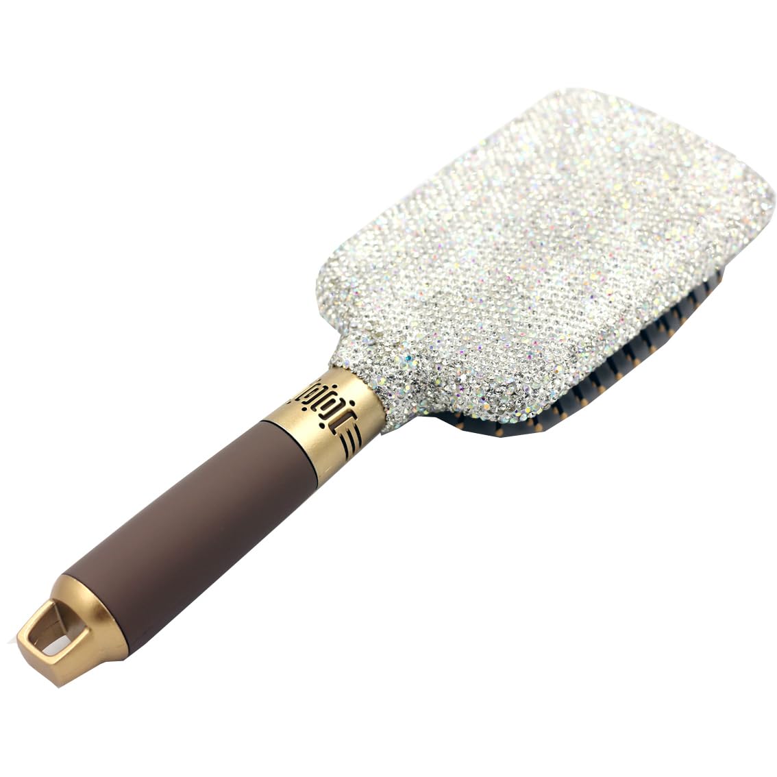 Cepillo para desenredar el cabello y peine, cojín de masaje, antiestático, cabello suave y elegante, diseño de diamantes de imitación de lujo adecuado para mujeres (cuadrado 02 plateado)