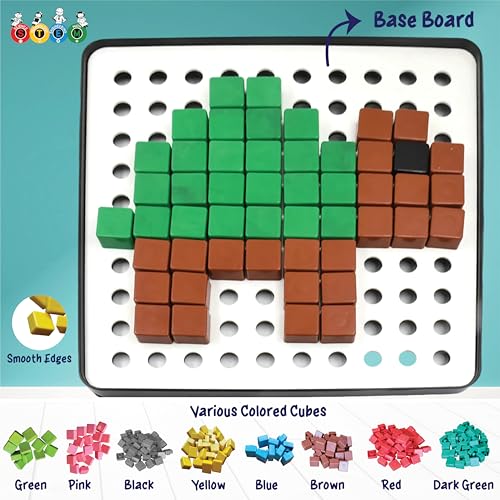 Image of ToyMagic Pixel Cubes Puzzle Toy for Children Early Education|Math & Brain Games for Kids|Pixel Game Educational Board Games|240 Cubes with Pixel Board & Book|Best Birthday Gift for 3+Year,Multicolor