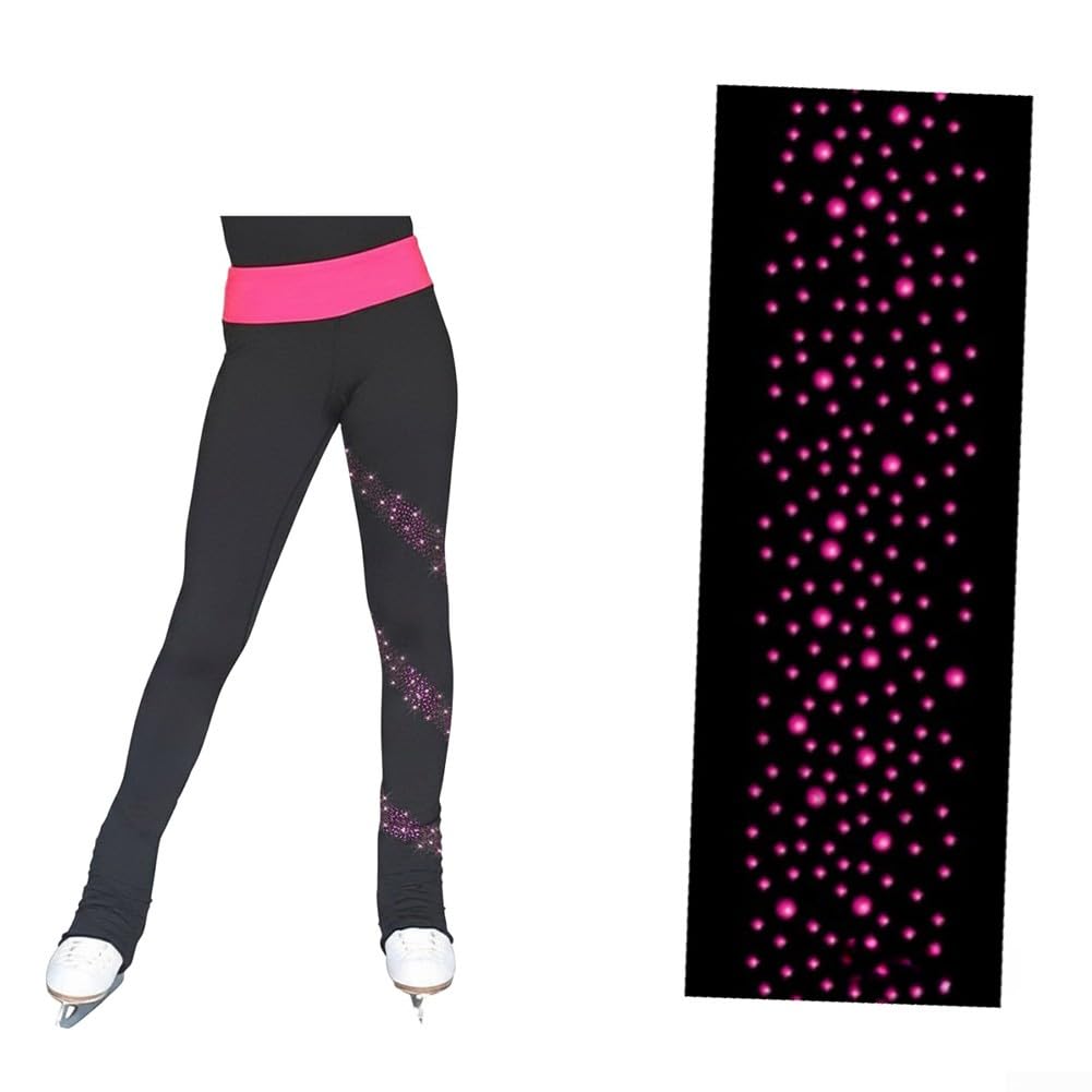 Oniissy Pantaloni da pattinaggio su ghiaccio per bambini, a vita alta, morbidi e caldi, senza cuciture, leggings neri per pattinaggio artistico