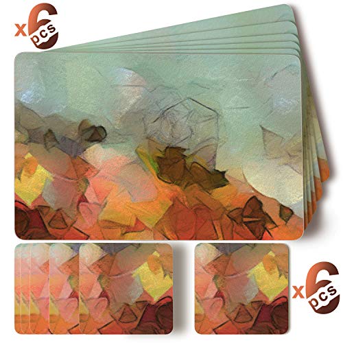 Firbon Juego de Manteles Individuales de 6 Manteles Individuales y 6 Posavasos, Manteles Individuales Gruesos de MDF con Soporte de Corcho, Antideslizante Resistente al Calor de 14 x 9 Pulgadas.