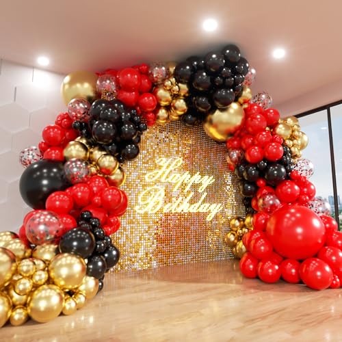 Image of Red and Black Gold Balloons Arch Kit, 140Pcs Different Sizes inch Red Black Gold Balloon and Confetti Party Balloon Garland Kit for Birthday, Wedding, Graduation, Anniversary, Prom Decorations
