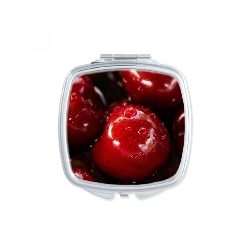 Miroir carré de poche motif cerises rouges pour maquillage compact portable