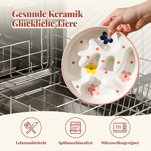 Antischlingnapf für Hunde aus Keramik - Labyrinth-Futternapf für langsames Fressen - Futternapf für mittelgroße und große Hunde - 310 g - Blütenmuster