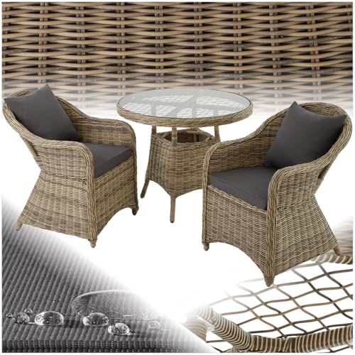 tectake® Ensemble de Salon de Jardin Exterieur 2 Places en Résine tressée & Aluminium, Table de Jardin, 2 Fauteuil en rotin, 4 Coussins imperméables...