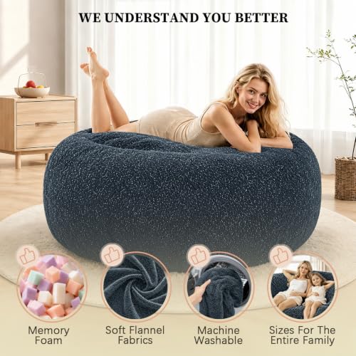 Image of Memory Foam Bean Bag Chair for Adults, 4FT Blue Shining