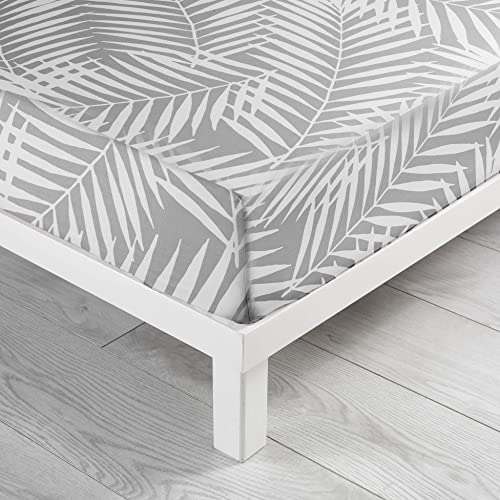 douceur d'intérieur, Drap Housse (160 x 200 cm) Botania Gris, 100% Coton