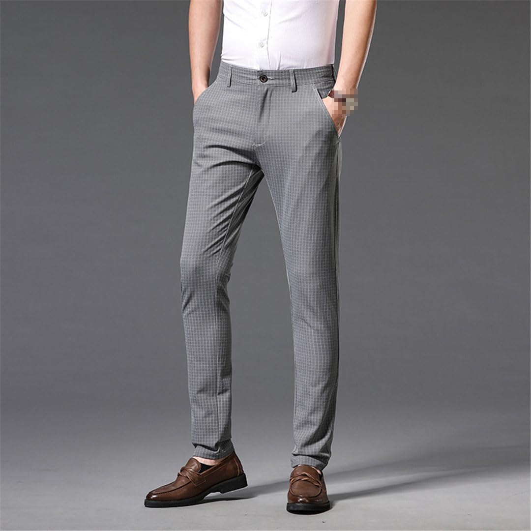 Vogrtcc Pantaloni da Abito Scozzesi Estivi da Uomo Pantaloni Lunghi Casual da Lavoro Dritti Elastici