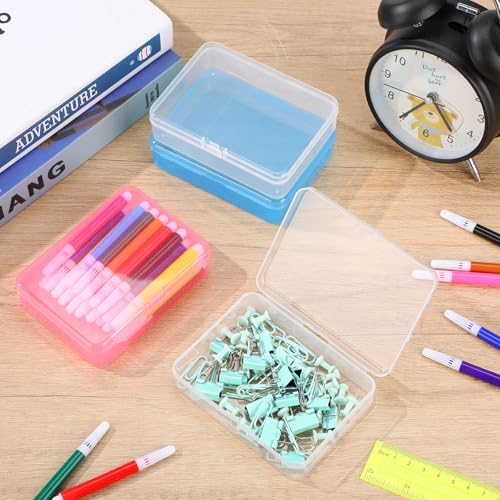 Image of Dunzoom 25 Pcs Plastic Crayon Boxes with Lids, 4.53 x 3.35 x 1.1 Inches Stackable Small Storage Organizer Containers Crayon Pencil Case for Art Crafts Jewelry Beads Office Supplies(Multicolor)