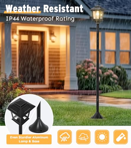 Joyoowild 63\" Aluminum Solar Lamp Post Light 2Pack, Solar Light Posts for Outside Waterproof, Outdoor Lamps for Patio, Backyard, Front Porch Decor, Warm White, Replaceable Bulb