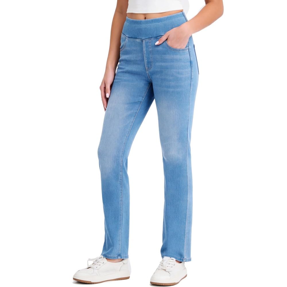 Jeans Mujer Stretch de Tiro Alto Corte Bootcut Lavado Denim Pantalones Casual Efecto Moldeador con Bolsillos Ajuste Recto y Cómodo rectos/C/XL