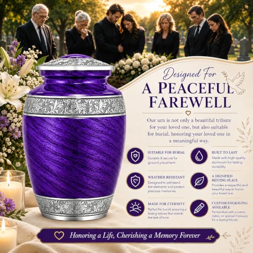 Image of Purple Urns for Human Ashes Adult Female & Male Up to 220 lbs